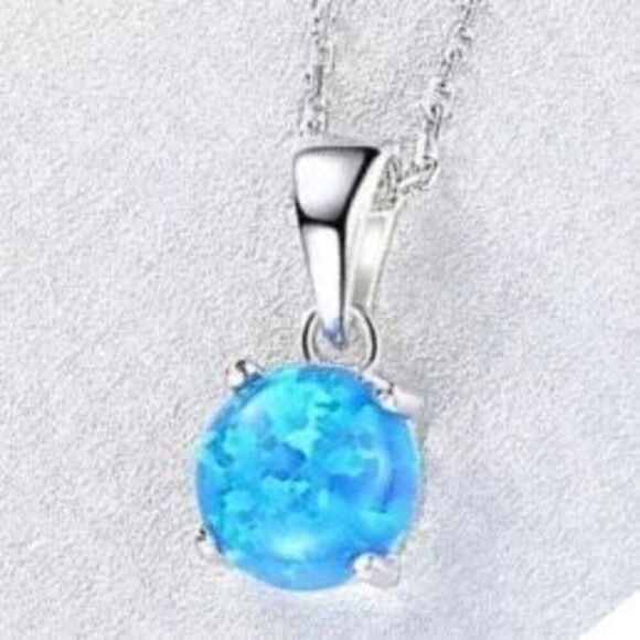 ART#2 Blue Opal & Sterling Silver Necklace - Picture 5 of 15